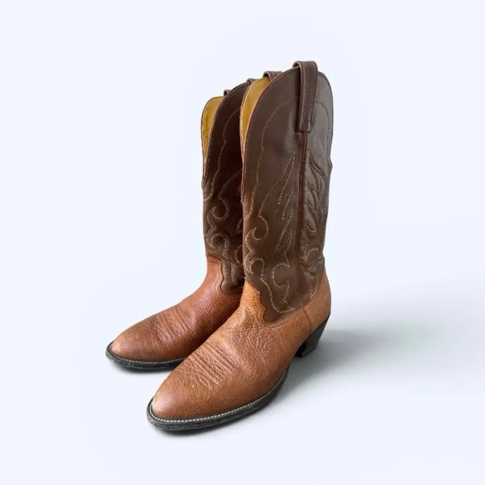 Nocona Cowboy Boots Men’s 9.5D Brown Leather Western Made in USA Classic Vintage